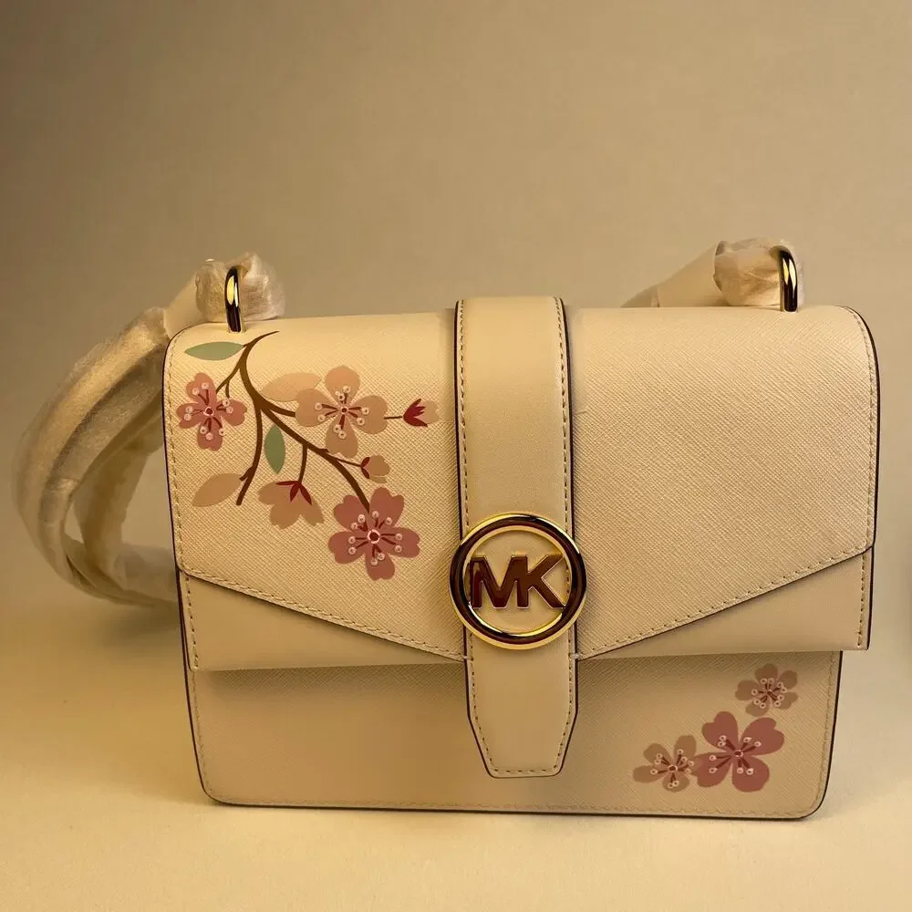 Michael Kors Greenwich Small Cherry Blossom Flap Crossbody Cream NWT $398
